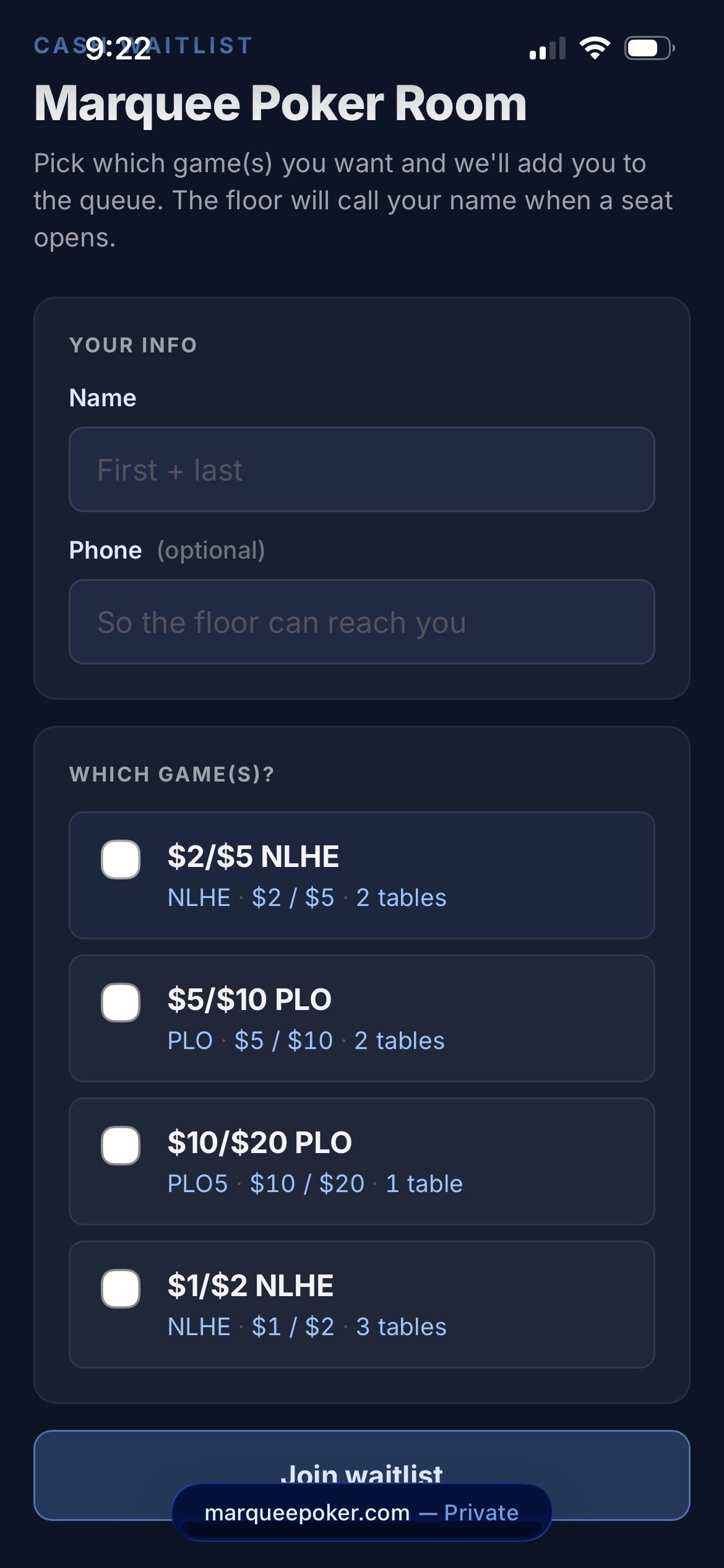Player self-signup via QR code on TV display