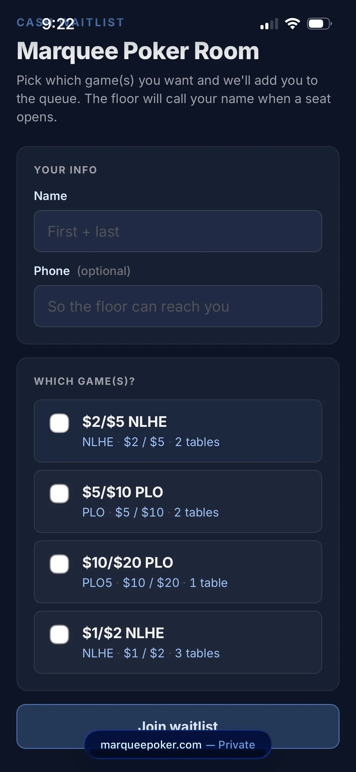 Player self-signup via QR code on TV display